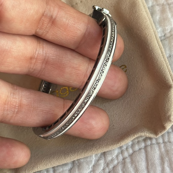 Vintage La Rose White Enamel Silver Diamonds Bangle Bracelet with Clasp - Picture 6 of 15